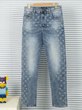 Louis Vuitton Faded Light Blue Monogram Skinny Jeans